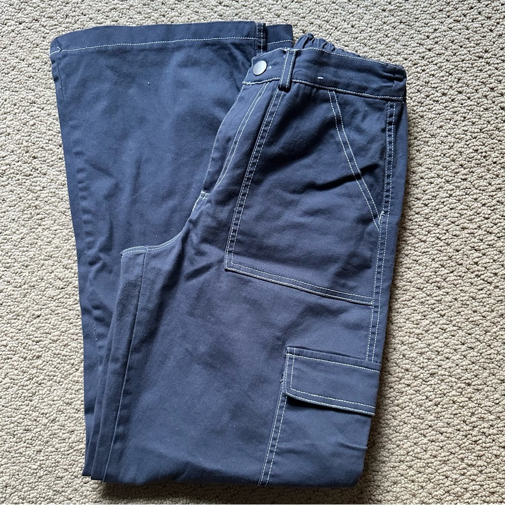 Rachel Paige Blue Contrast Stitch Cargo Pants - 90s Streetwear Wide Leg Sz S‎
